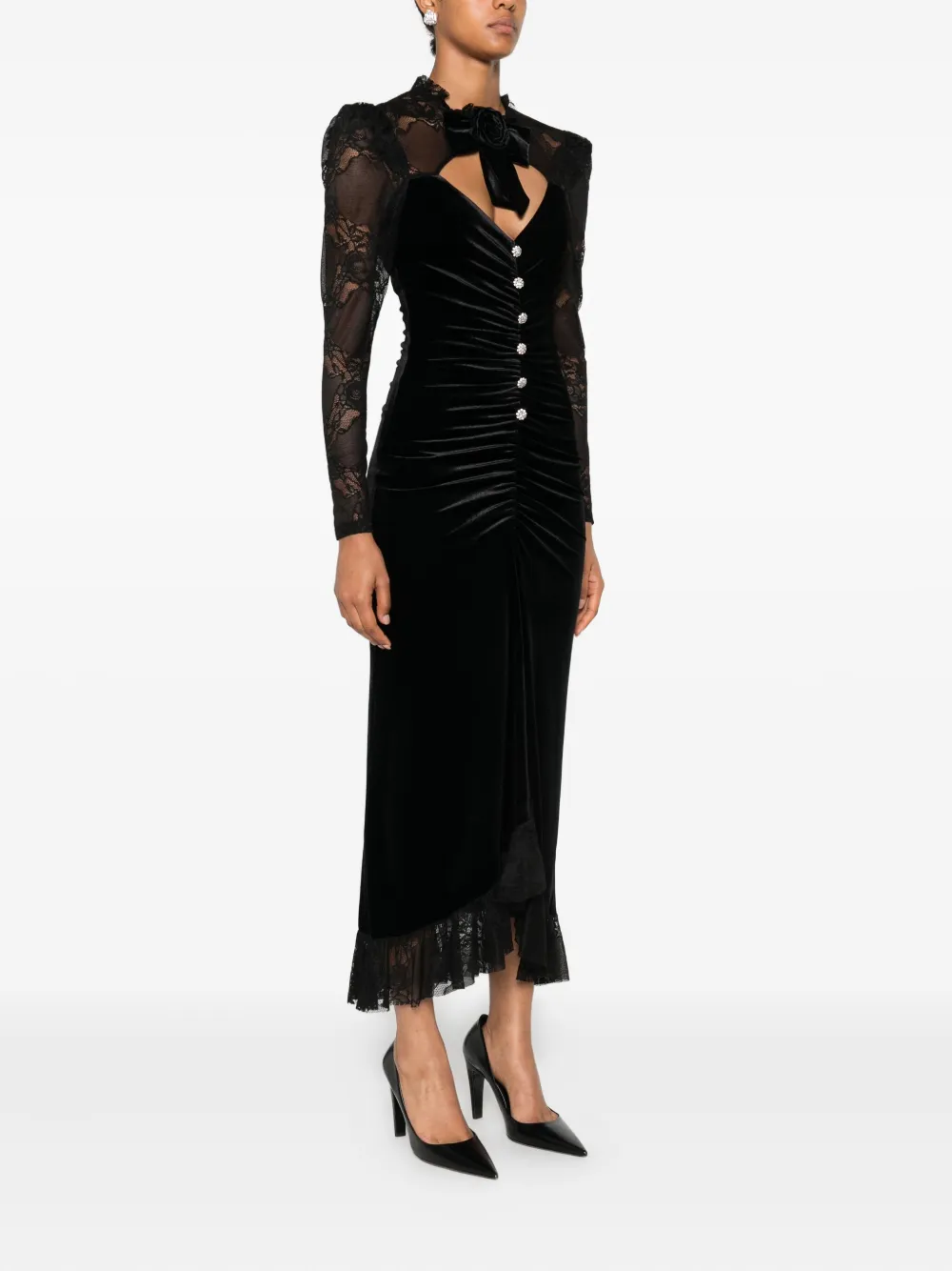 NISSA lace-trimmed midi dress Zwart