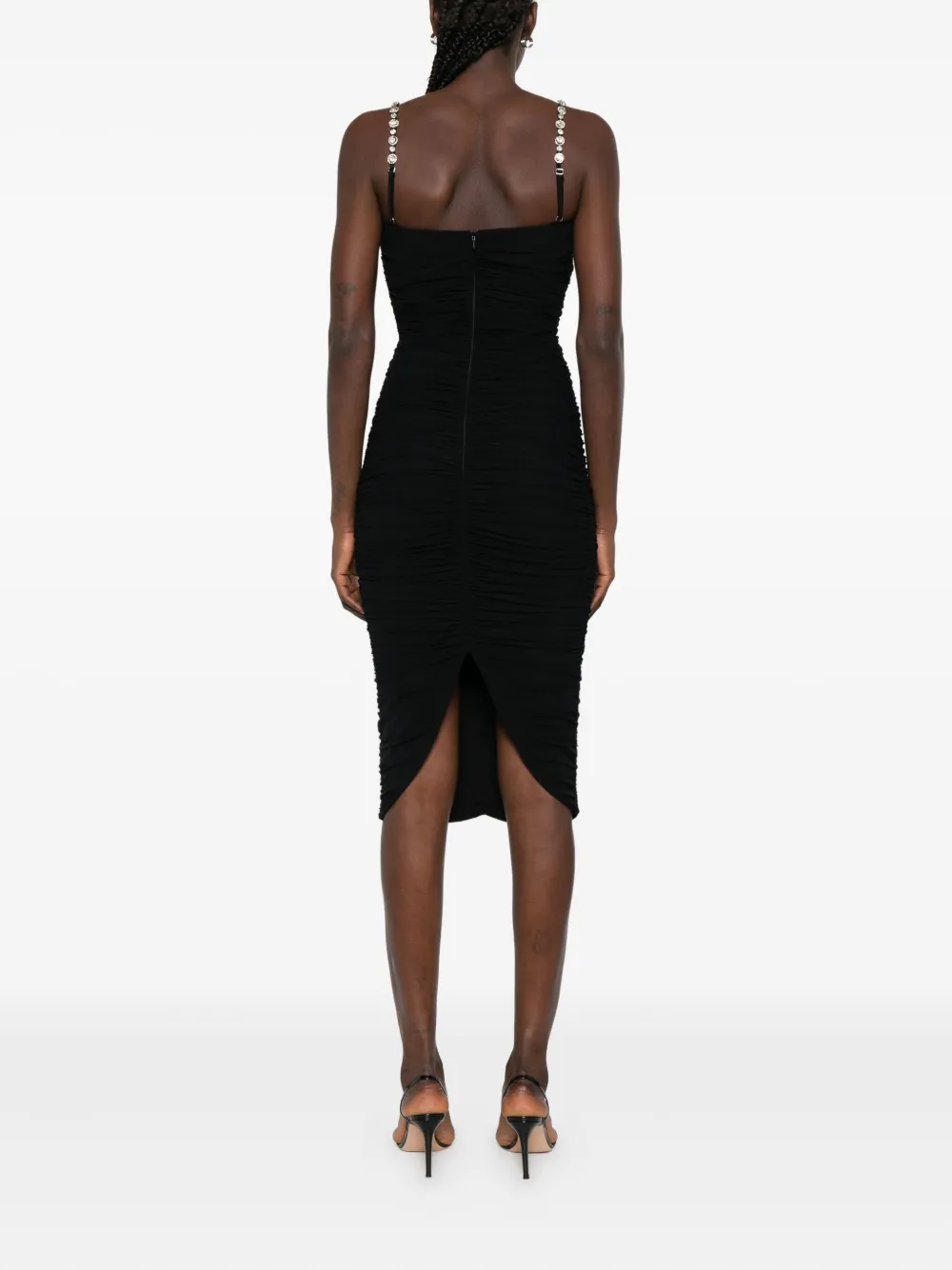 NISSA embellished ruched mini dress Zwart