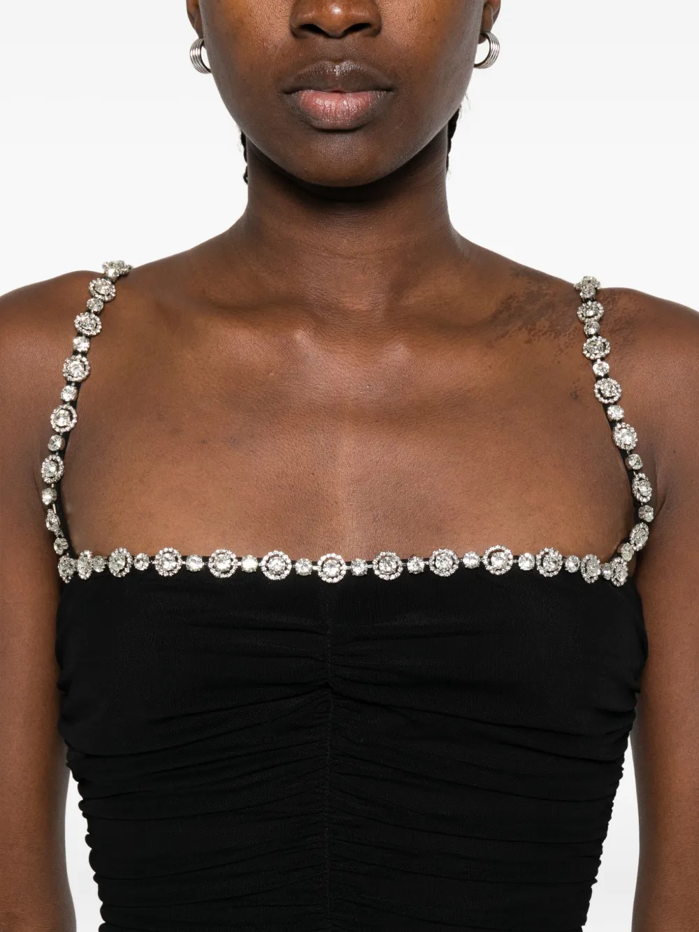 NISSA embellished ruched mini dress Zwart