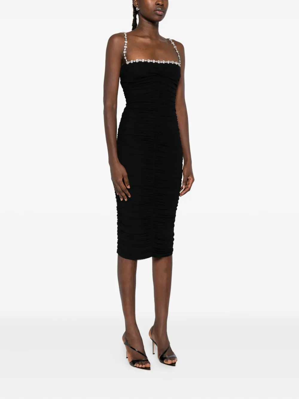 NISSA embellished ruched mini dress Zwart