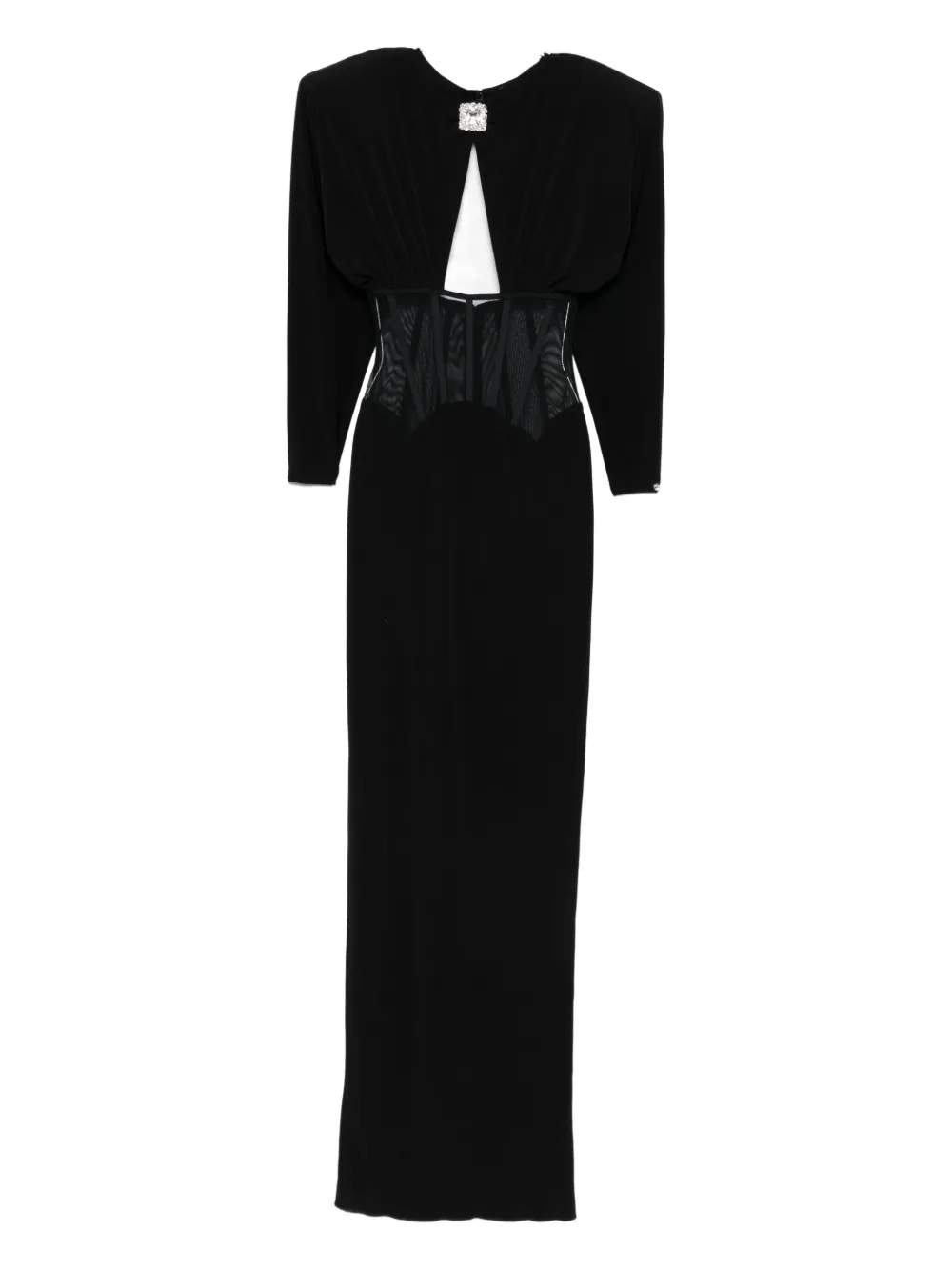 Nissa Padded-shoulder Panel-insert Maxi Dress In Black