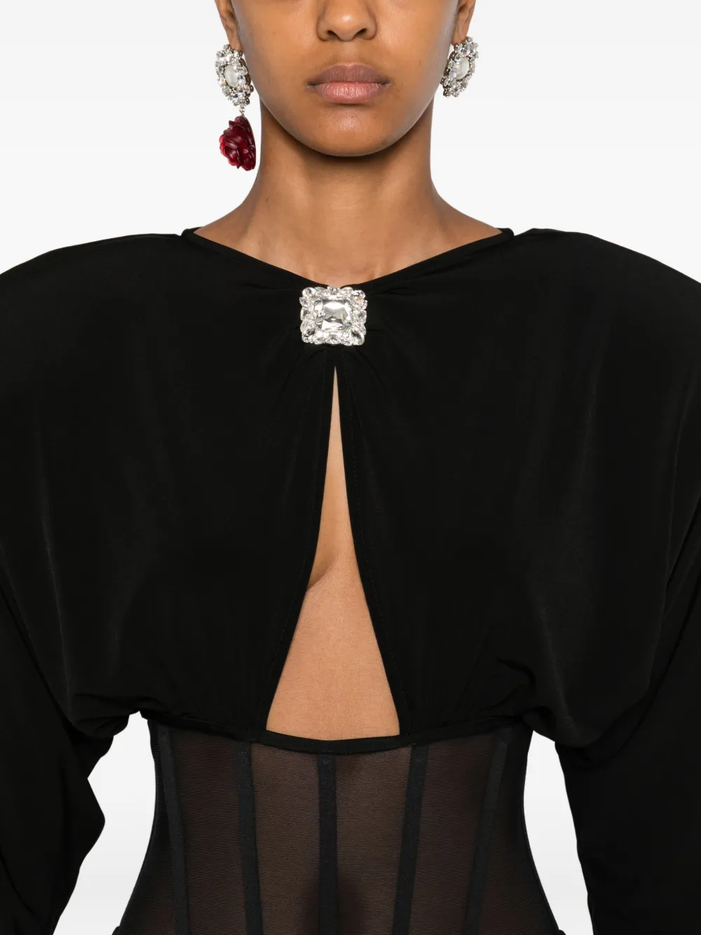 Nissa Padded-shoulder Panel-insert Maxi Dress In Black