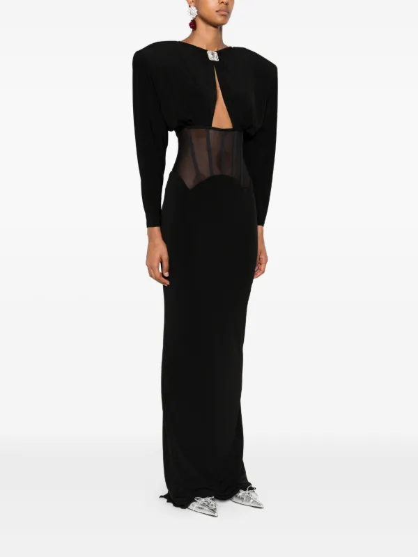 NISSA padded-shoulder panel-insert Maxi Dress | Black | FARFETCH UZ