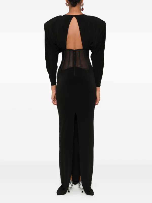 NISSA padded-shoulder panel-insert Maxi Dress | Black | FARFETCH