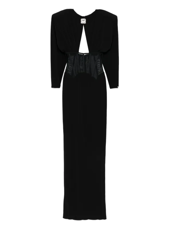 black padded shoulder dress Padded-shoulder Ppanel-insert Gown  IULOVER
