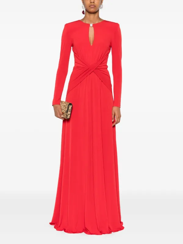 NISSA keyhole-neck long-sleeve Maxi Dress | Red | FARFETCH NISSA keyhole-neck long-sleeve Maxi Dress | Red | FARFETCH
