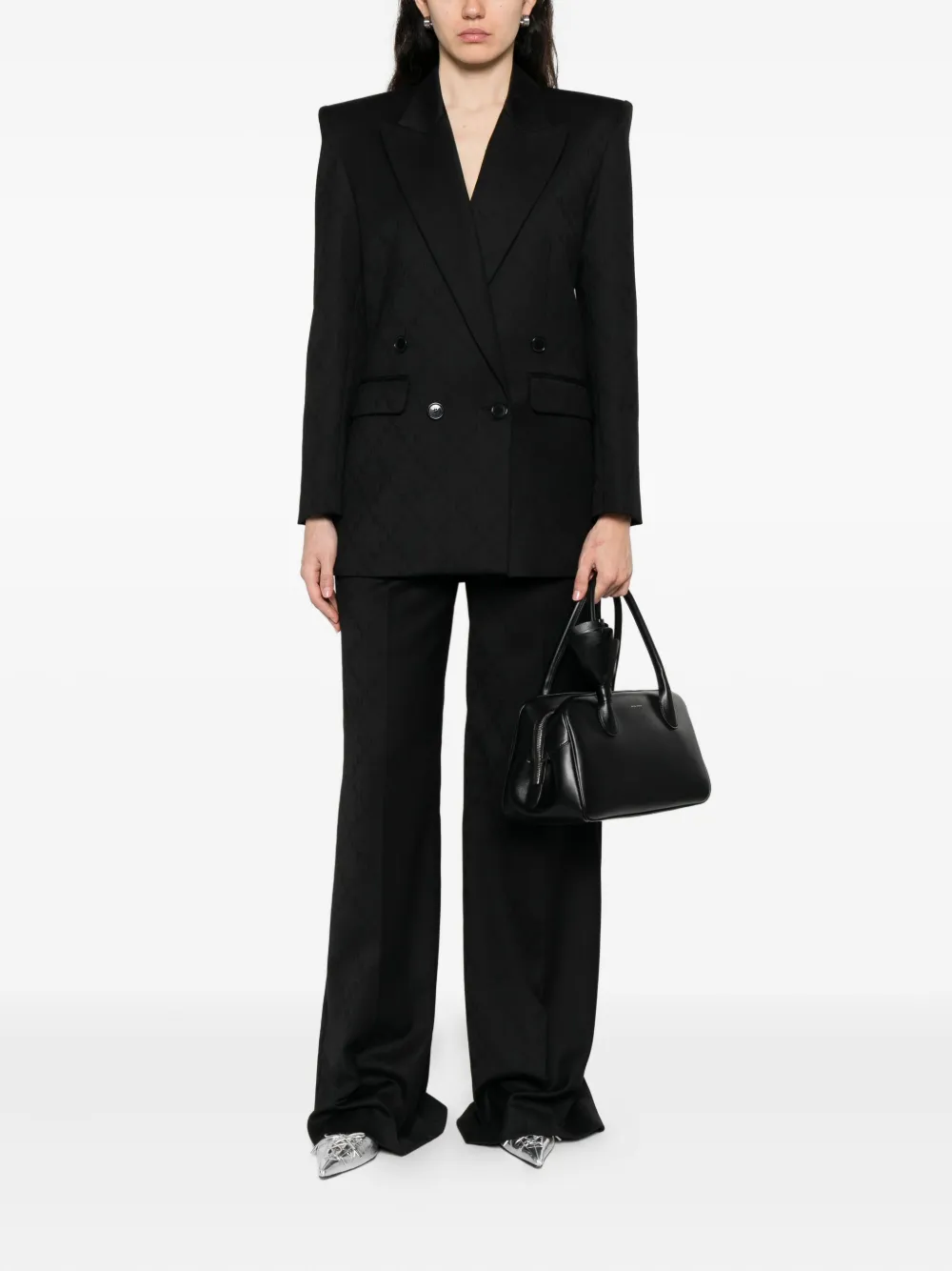 Nissa Double-breasted Textured Jacket In Black