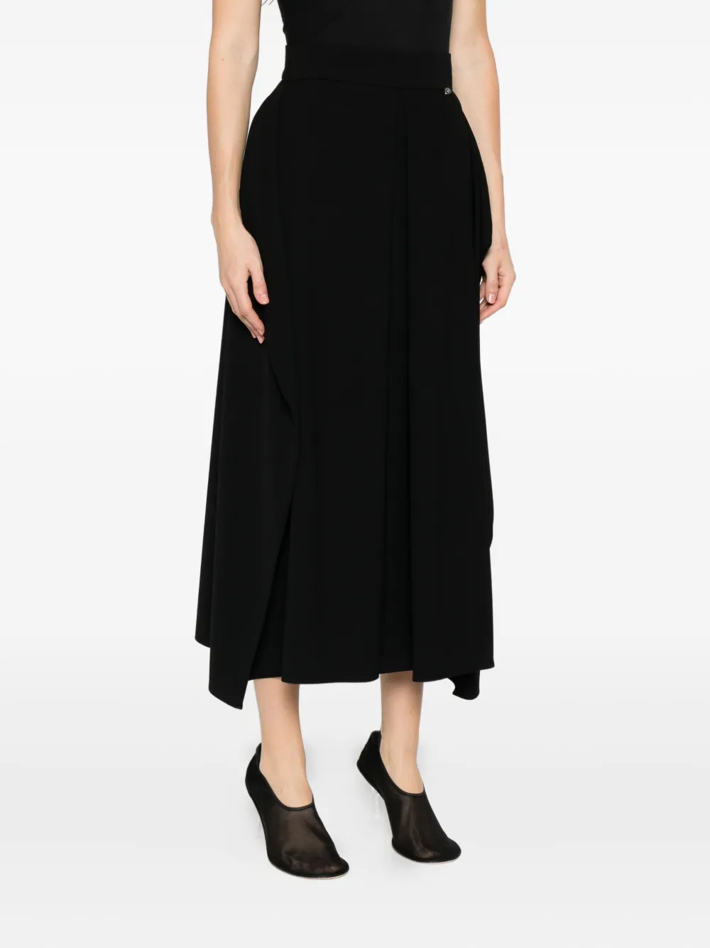 Nissa Pleated Asymmetric Midi Skirt In Black