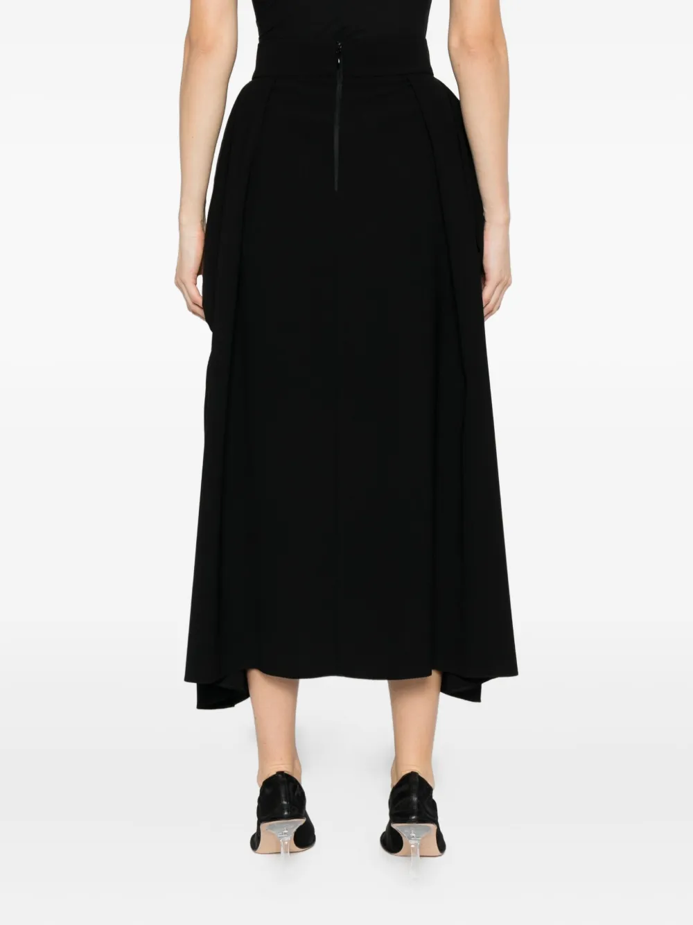 Nissa Pleated Asymmetric Midi Skirt In Black