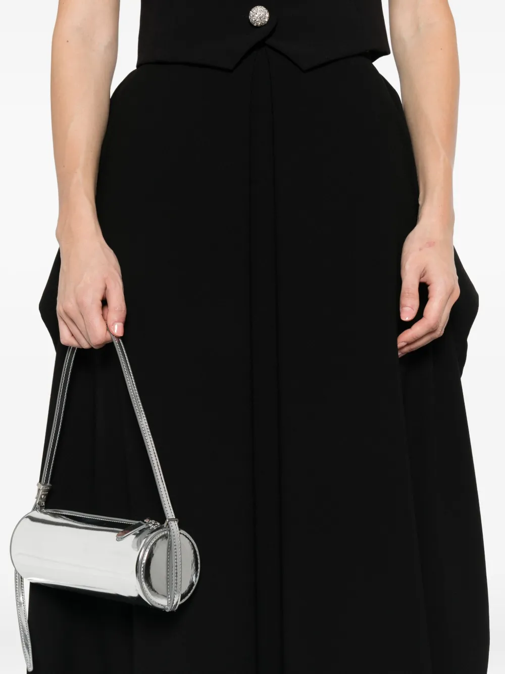 Nissa Pleated Asymmetric Midi Skirt In Black
