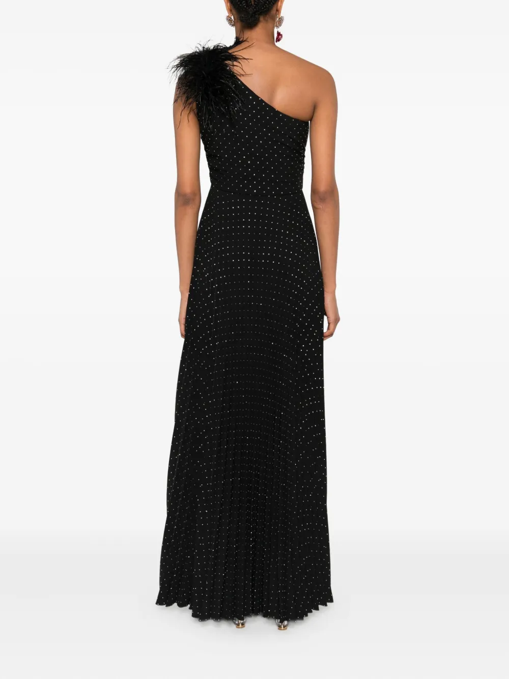NISSA pleated feather-detail maxi dress Zwart