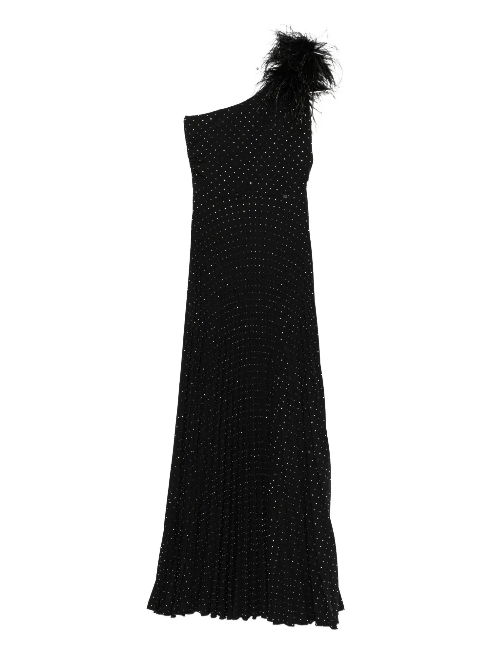 NISSA pleated feather-detail maxi dress Zwart