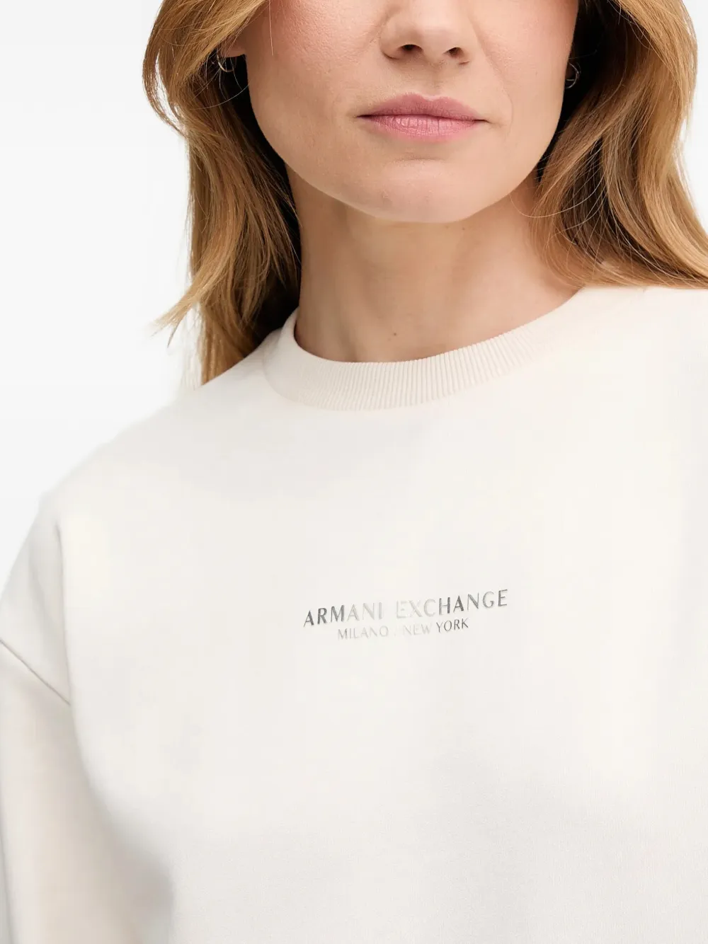 Armani Exchange Sweater met geribbelde manchetten Beige