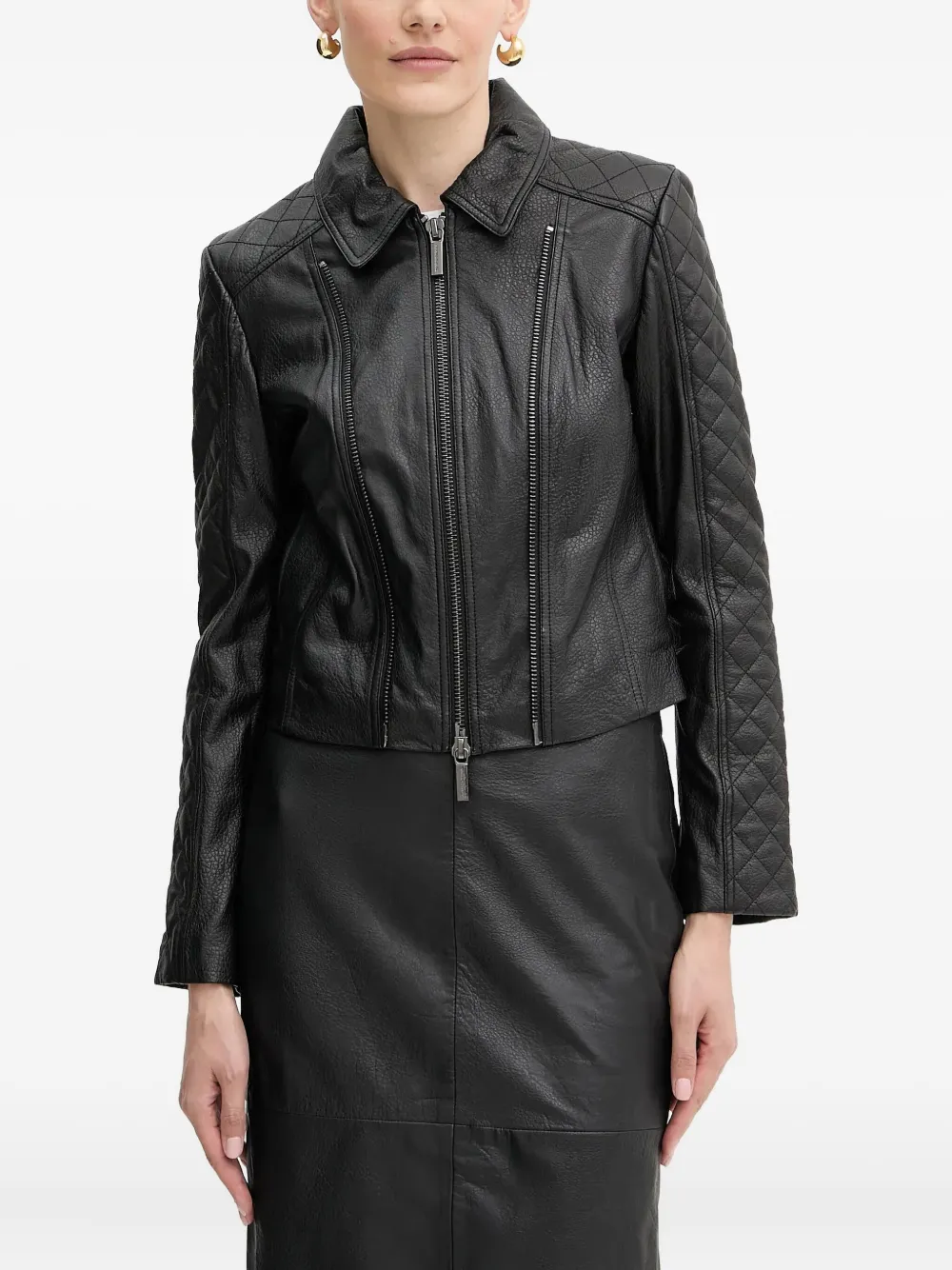 Armani Exchange Quilted Zip Jacket In Black