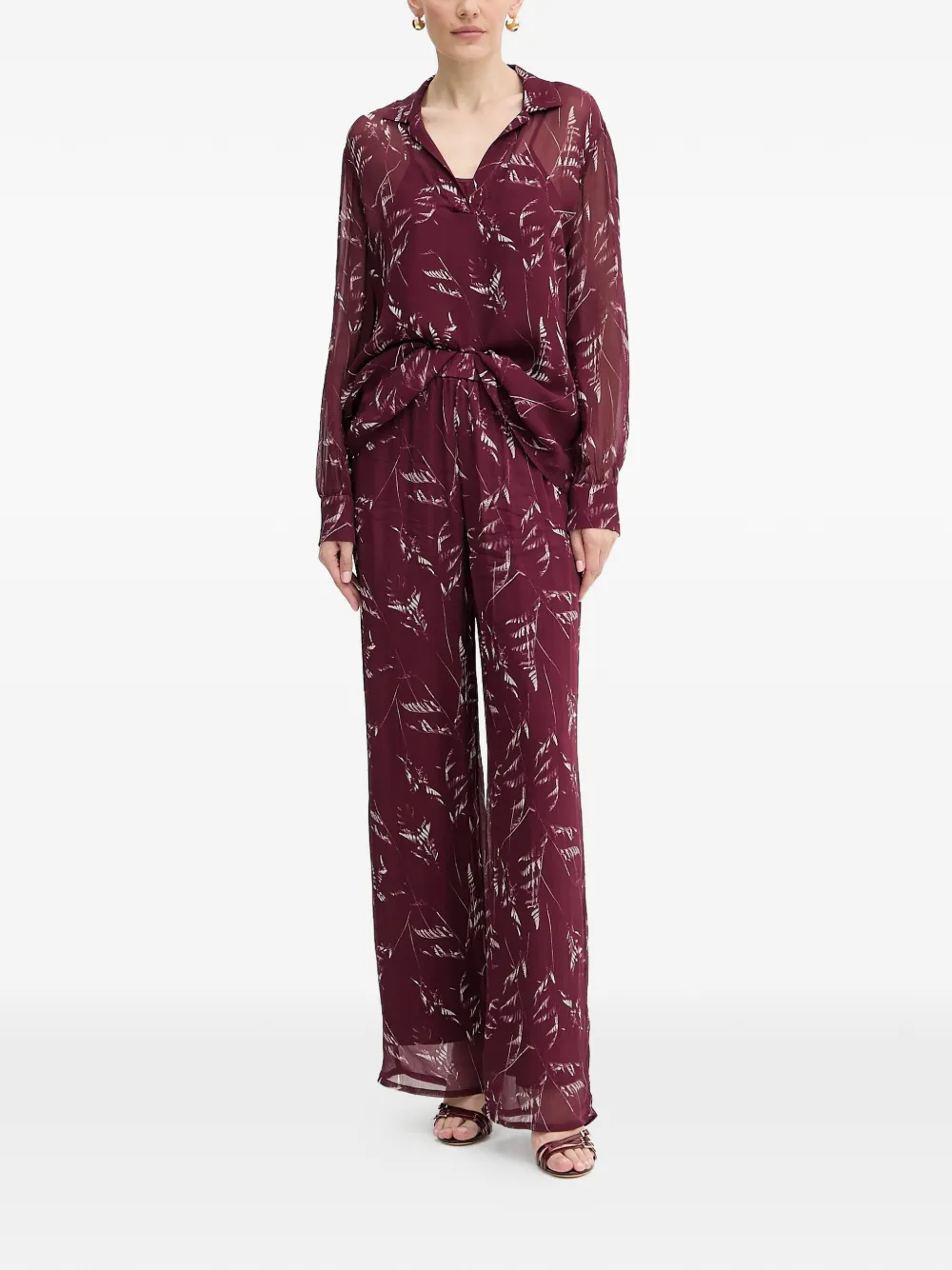  Armani Exchange Floral-print Long-sleeve Blouse - Purple 