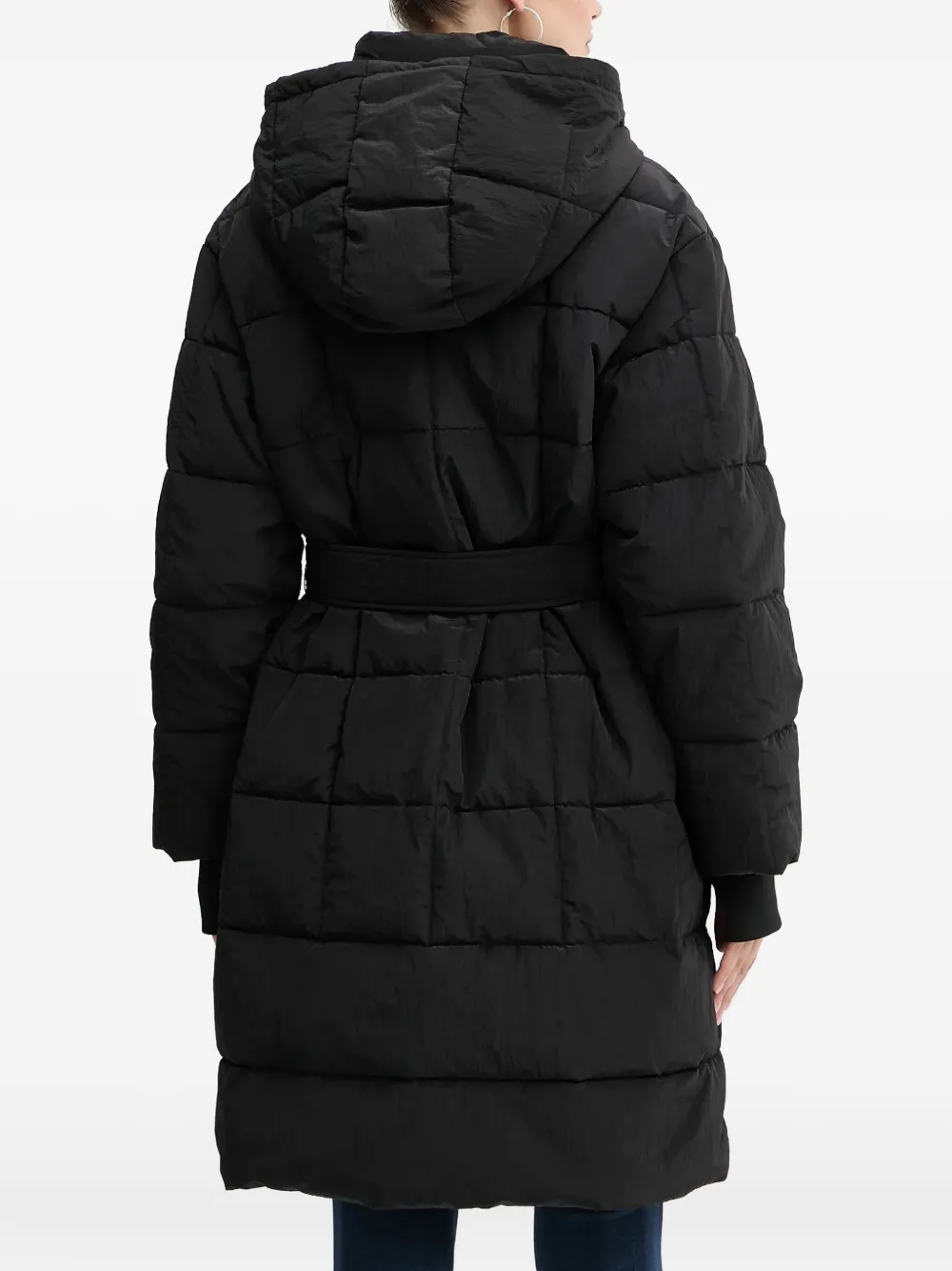Armani Exchange Hooded Belted Coat In Black