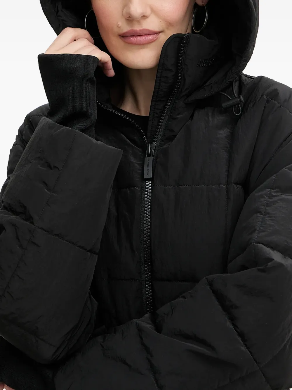 Armani Exchange Hooded Belted Coat In Black