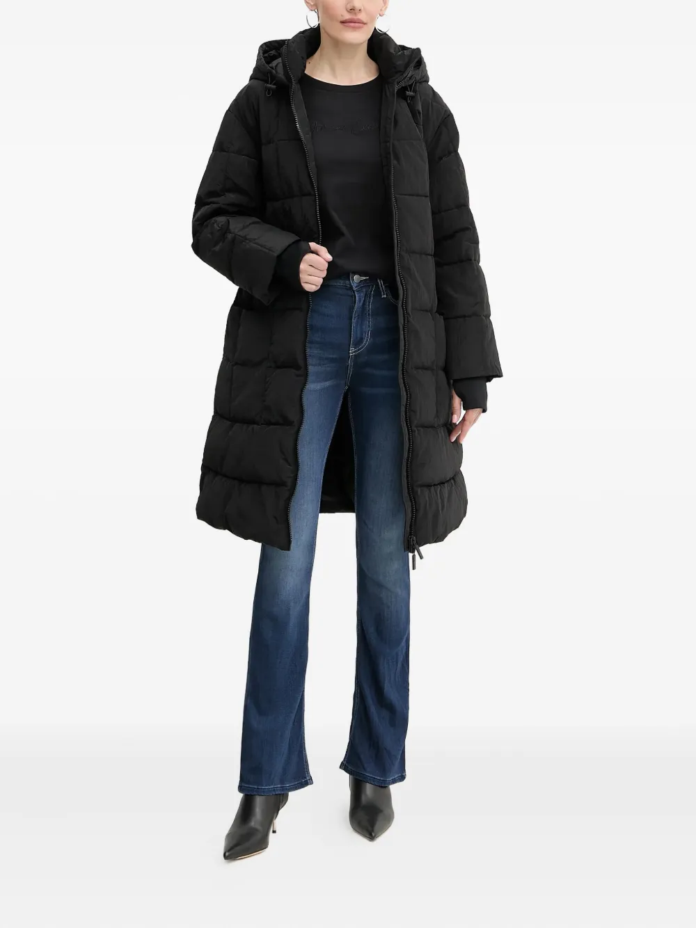 Armani Exchange Hooded Belted Coat In Black