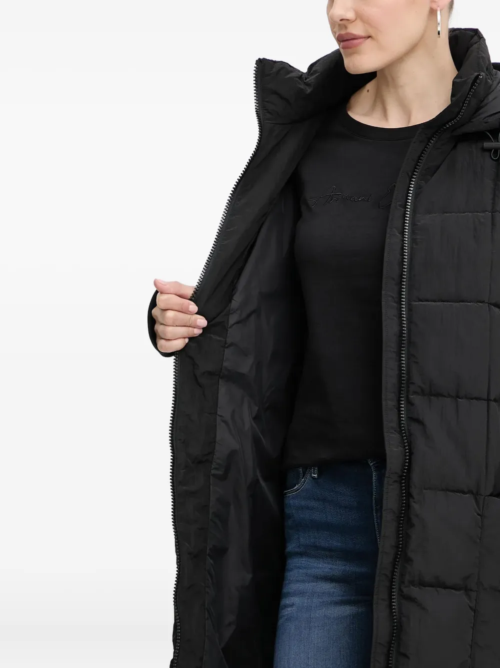 Armani Exchange Hooded Belted Coat In Black