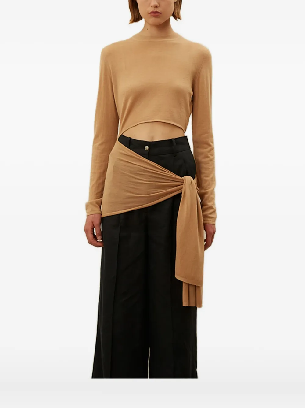 Loulou Top van kasjmier-katoenblend met gestrikte zijkant - Beige
