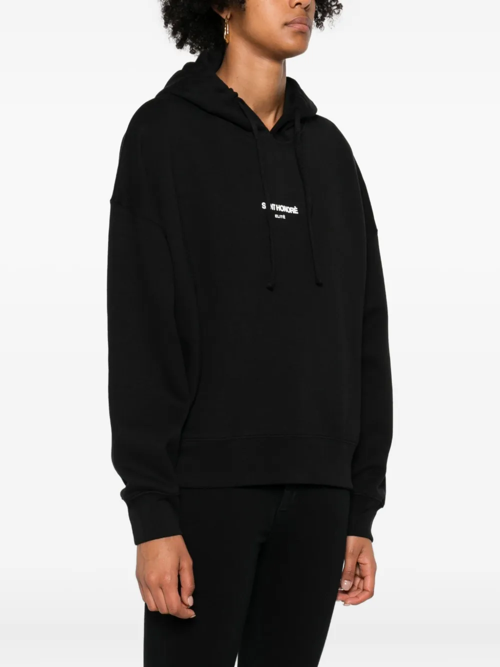  Elite Drawstring-hood Cotton Hoodie - Black 