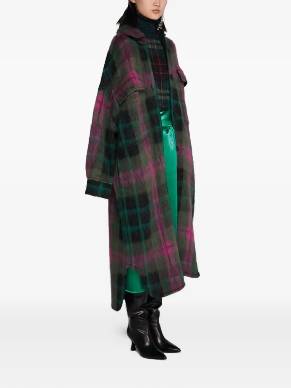 Circus Hotel Checked Wool Coat In Green