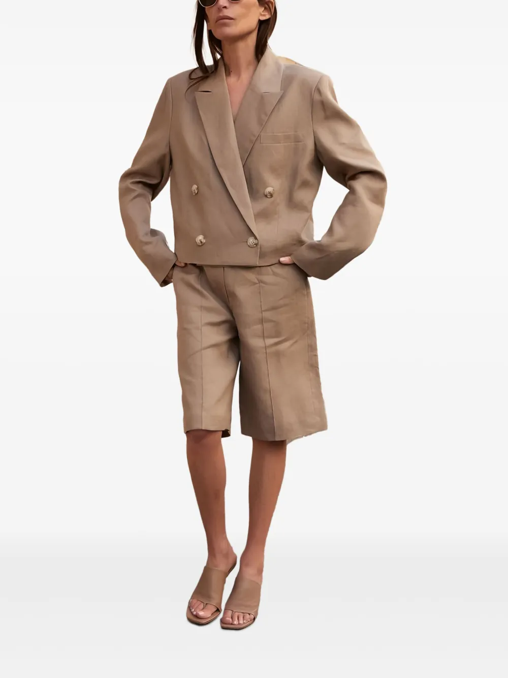 Loulou Studio Banggi Linen Elastic-waist Shorts In Brown