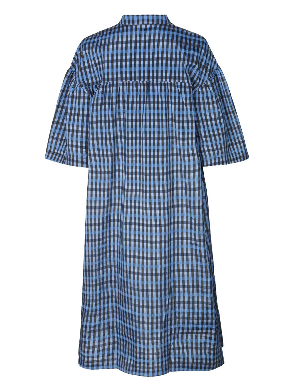Baum Und Pferdgarten Aslau Gingham Puff-sleeve Midi Dress In Blue