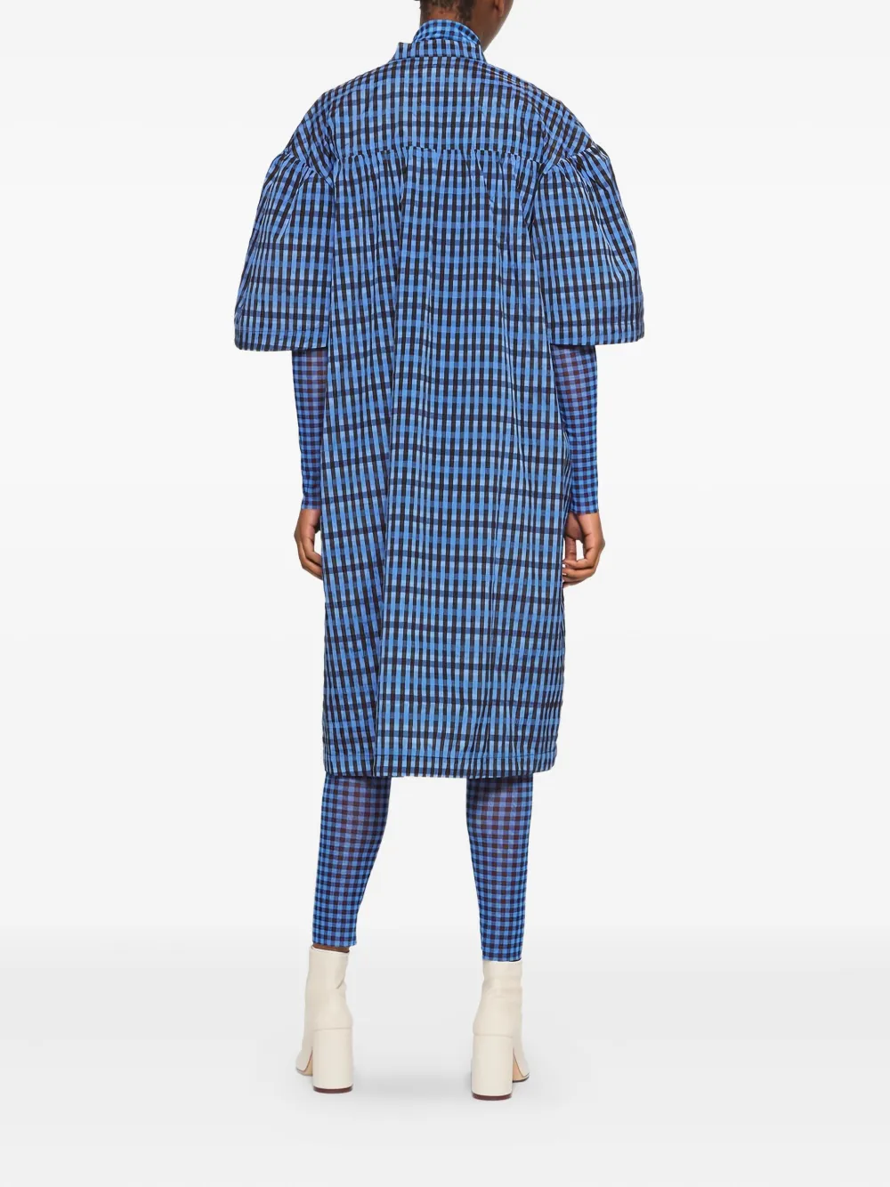 Baum Und Pferdgarten Aslau Gingham Puff-sleeve Midi Dress In Blue