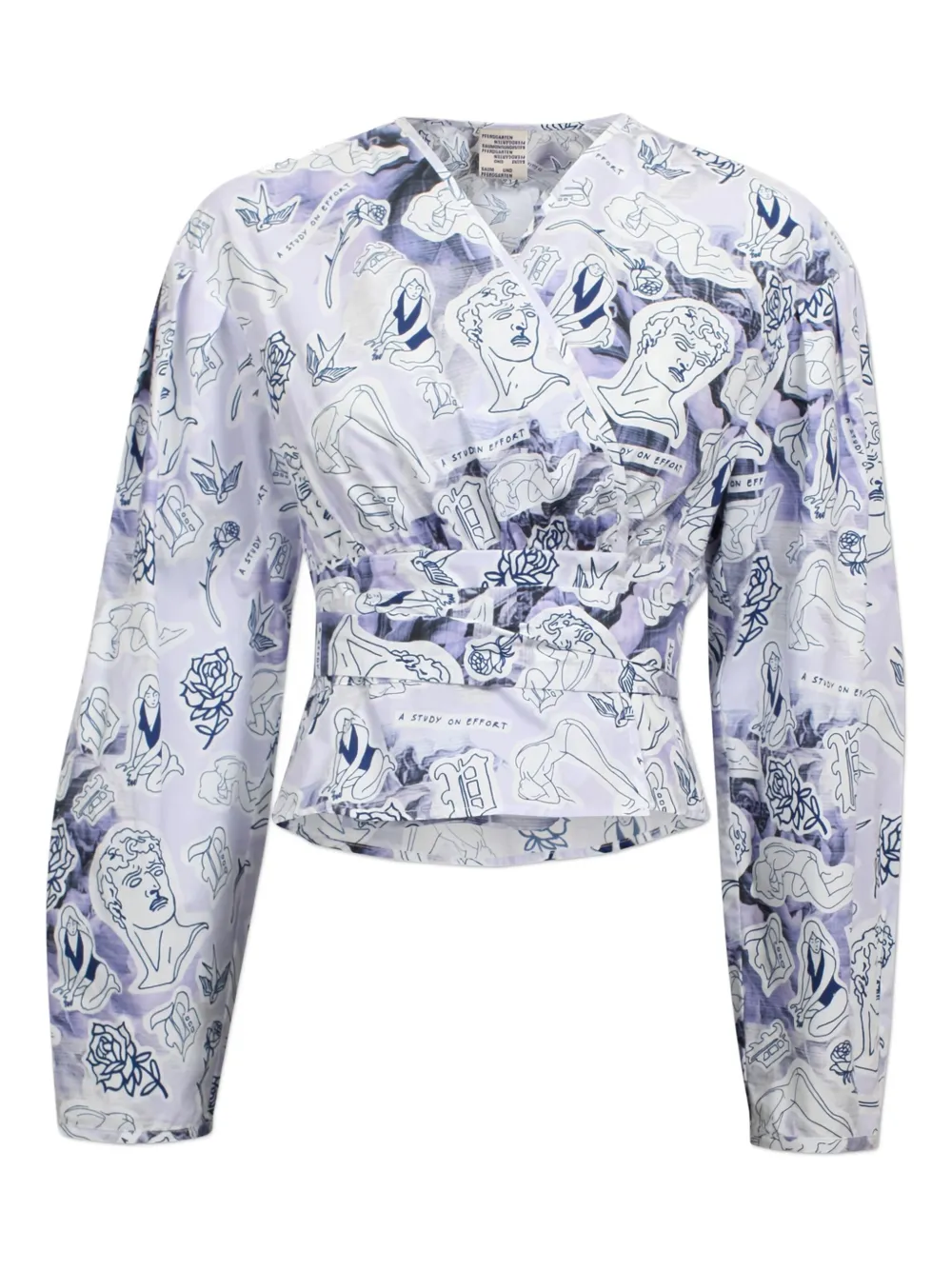 Baum Und Pferdgarten Graphic-print Wrap Blouse In Blue