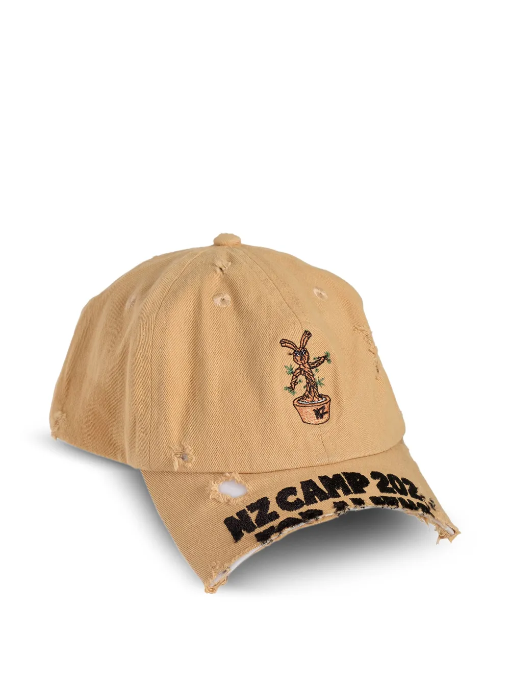 Natasha Zinko Nz Groot Embroidered Distressed Baseball Cap In Neutral