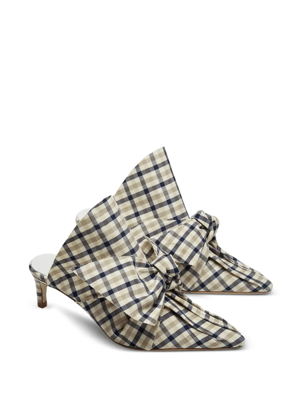 Miista 60mm Paulette bow gingham check mules Neutrals