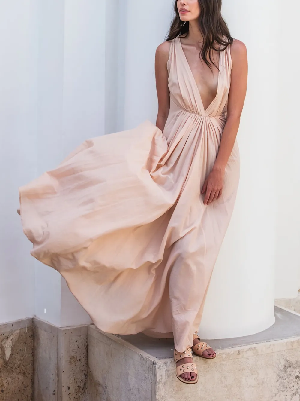 CAPRI POSITANO SANDALS Ottavia leren sandalen met studs Beige