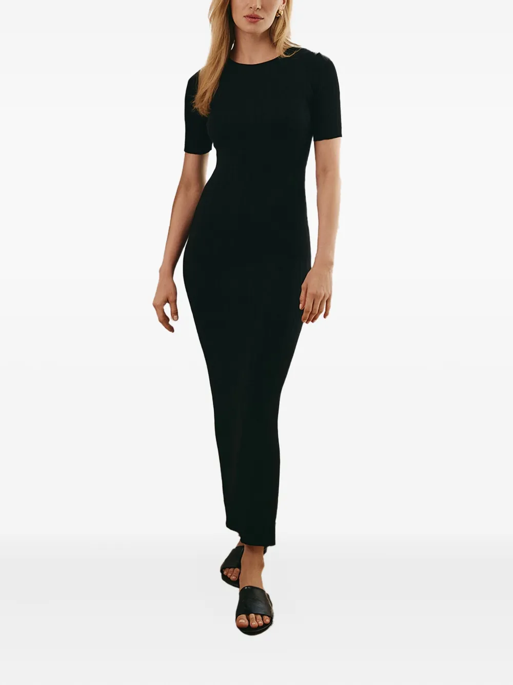ETHER Apus ribbed midi dress - Zwart