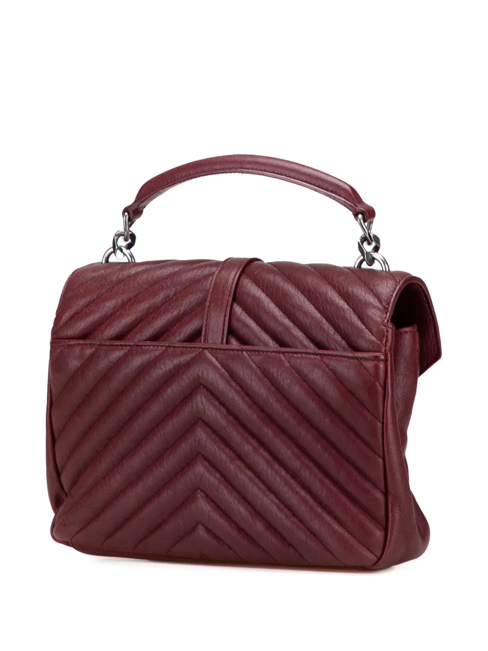 Pre-owned Saint Laurent 2017 Medium Quilted Chevron Sheepskin College Satchel In Red