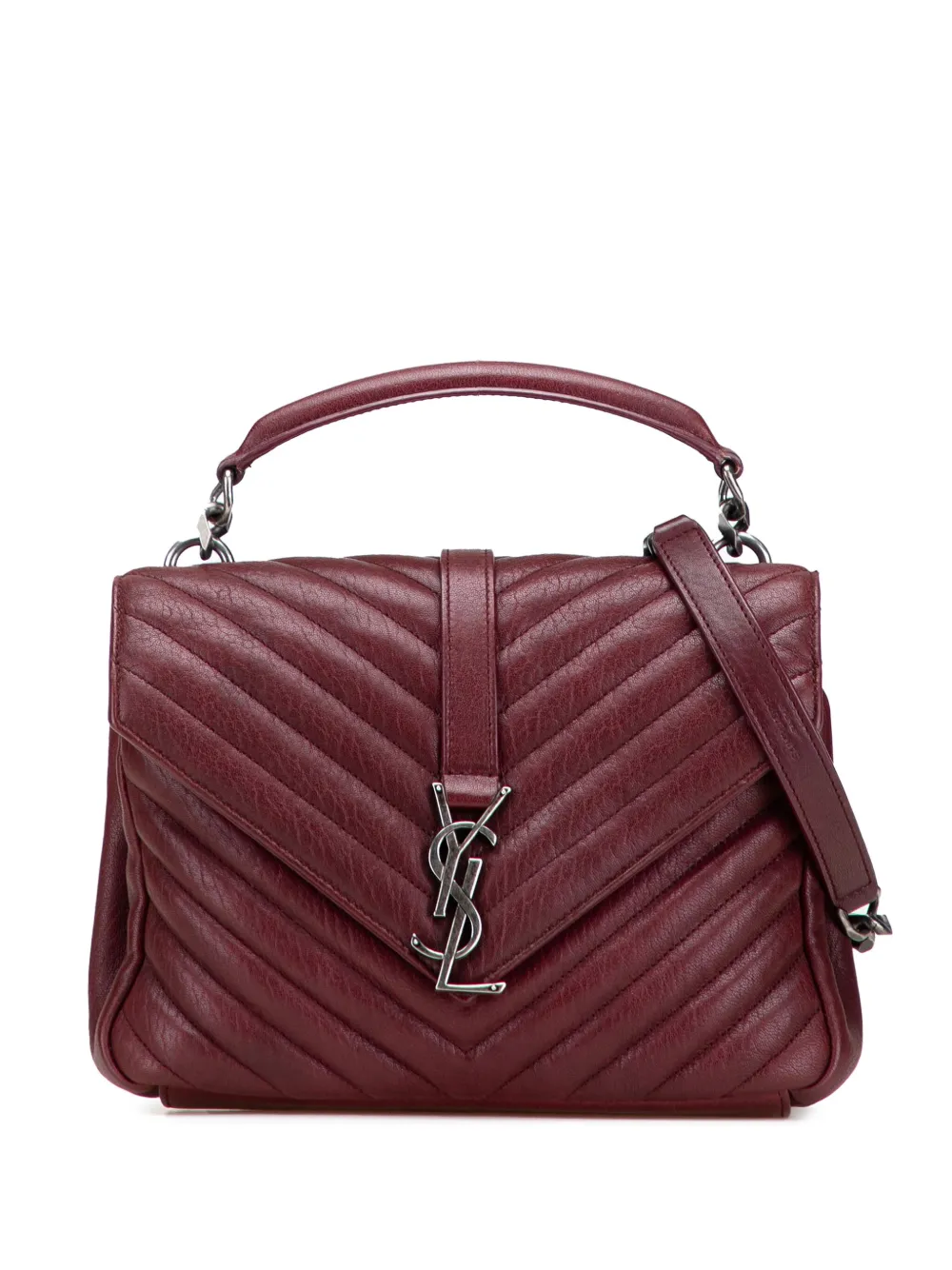 Pre-owned Saint Laurent 2017 Medium Quilted Chevron Sheepskin College Satchel In Red