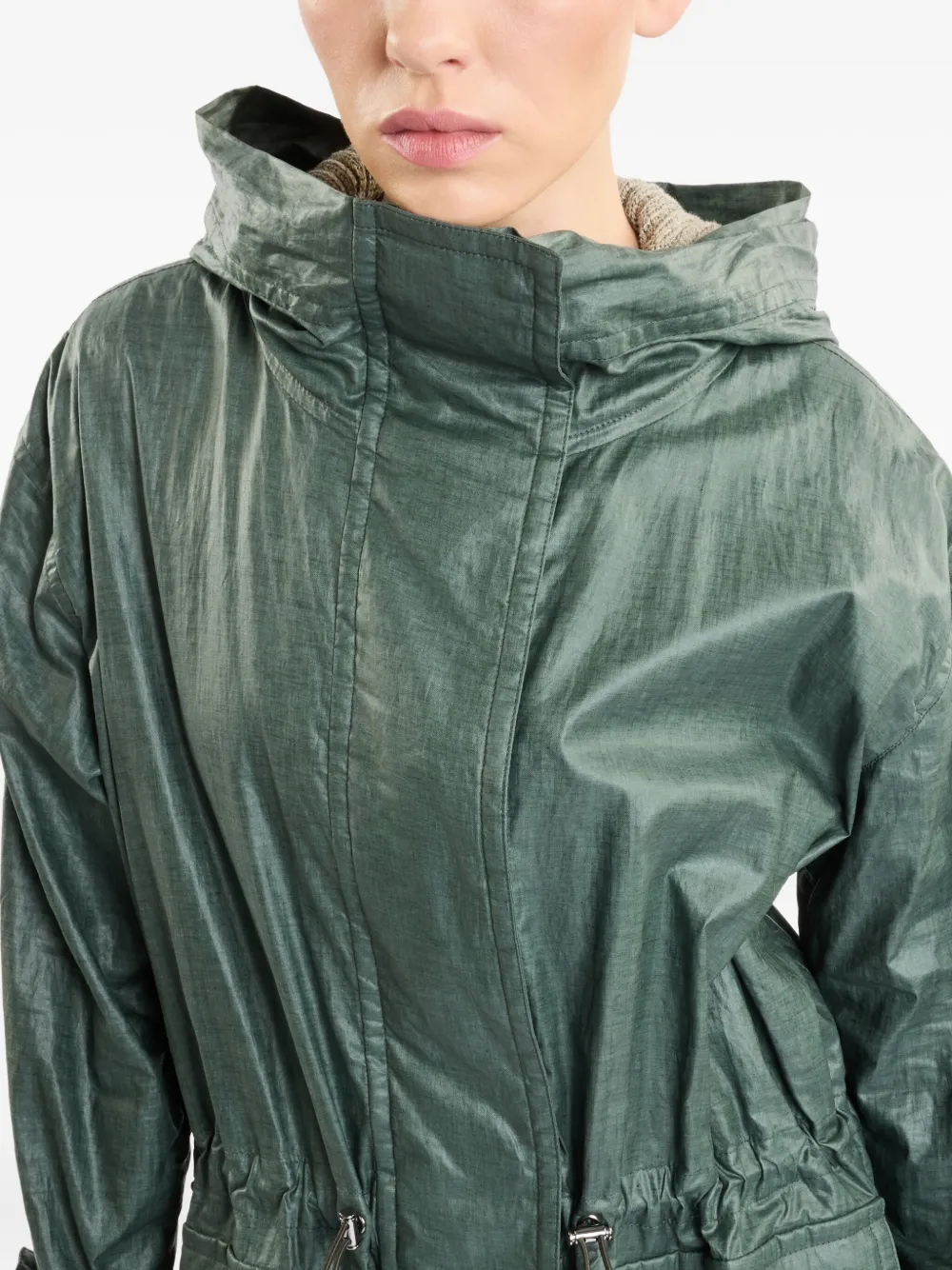 连帽抽绳腰边派克大衣