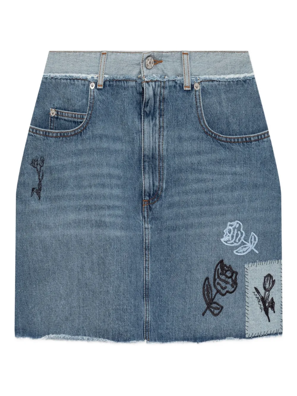 Marni embroidered frayed denim mini skirt | ブルー | Image 1