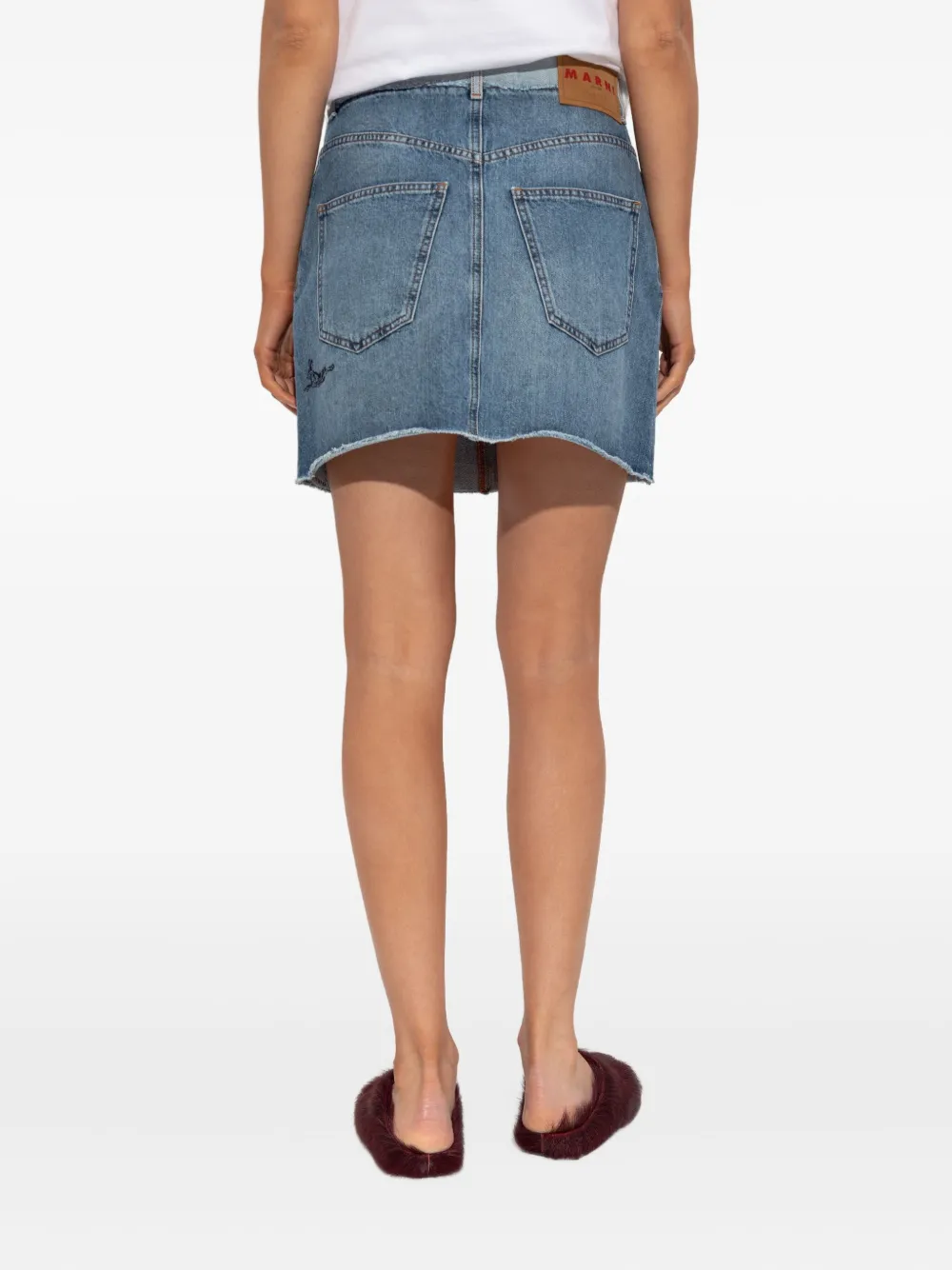 Marni Denim mini-rok met franje en borduurwerk Blauw