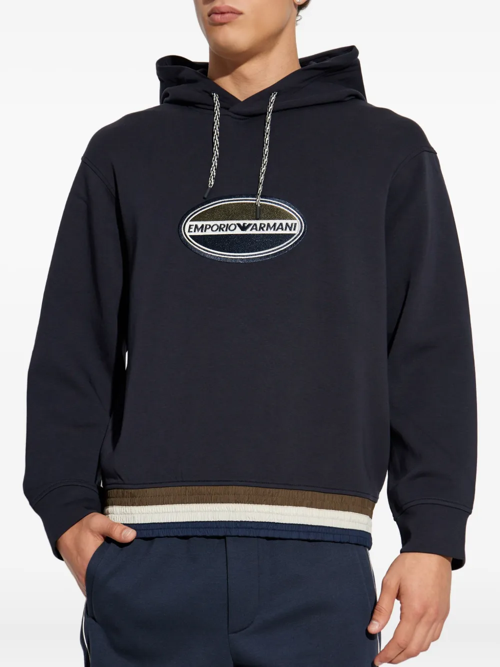 Emporio Armani Embroidered-logo Hoodie In Black