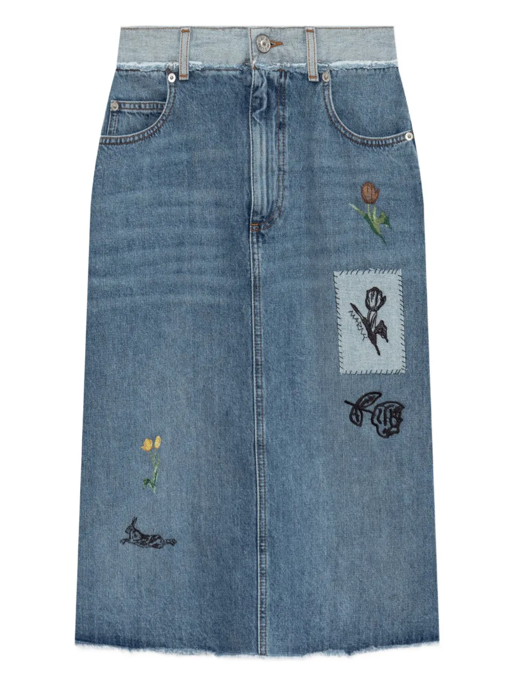 Marni embroidered-floral denim midi skirt | ブルー | Image 1