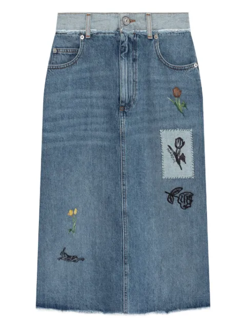 Marni embroidered-floral denim midi skirt