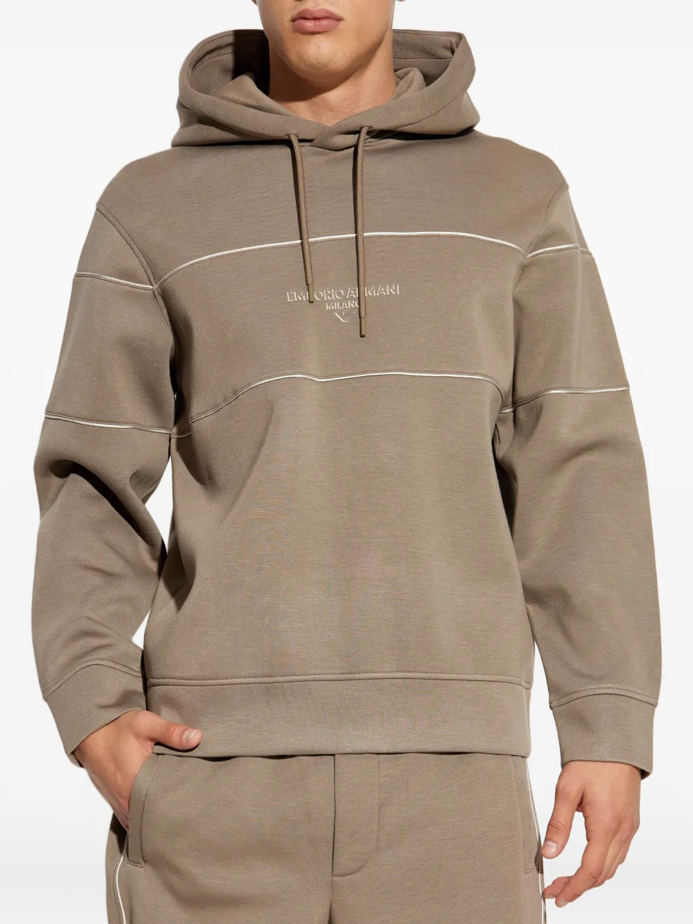 Emporio Armani Double Jersey Hoodie With 3d Logo In Neutral