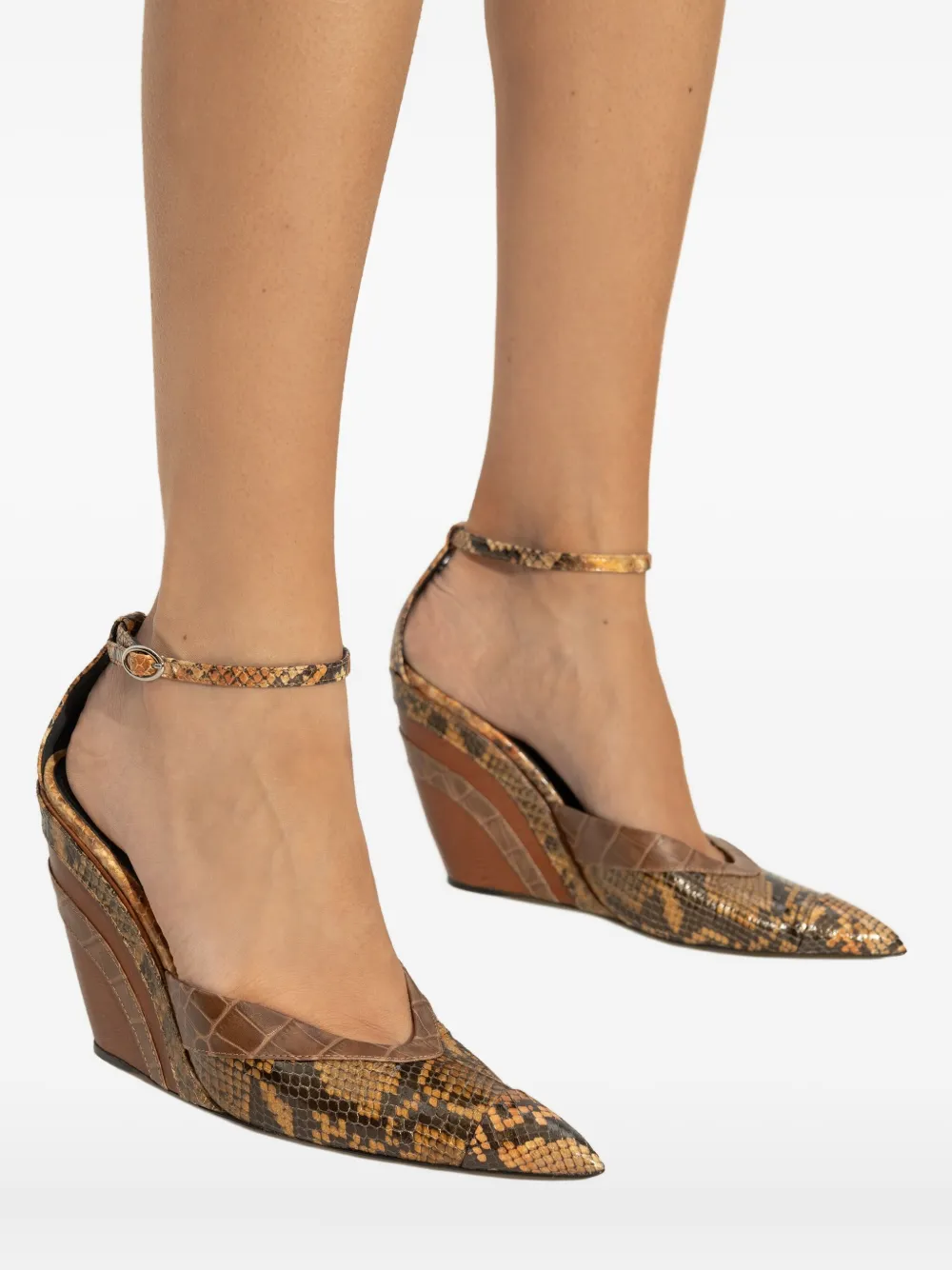 Marni 110mm snakeskin-panel wedge trainers Brown