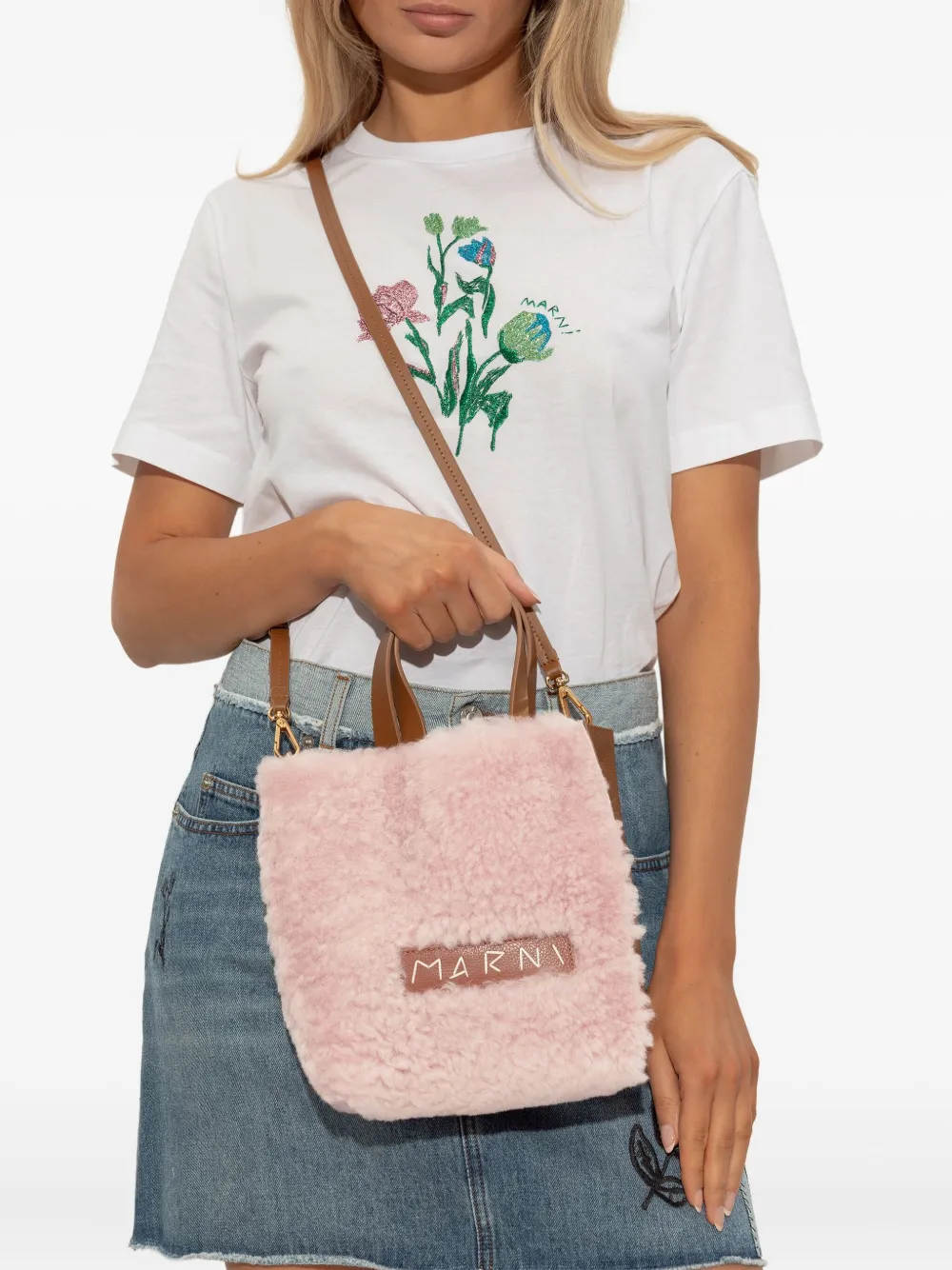 Marni shearling tote bag - Roze