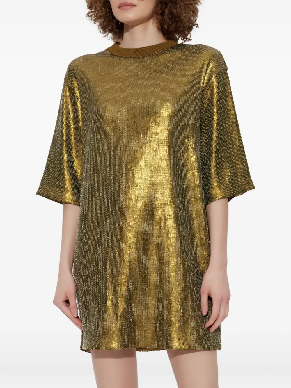 Allsaints Opal Sequin T-shirt Minidress In Gold