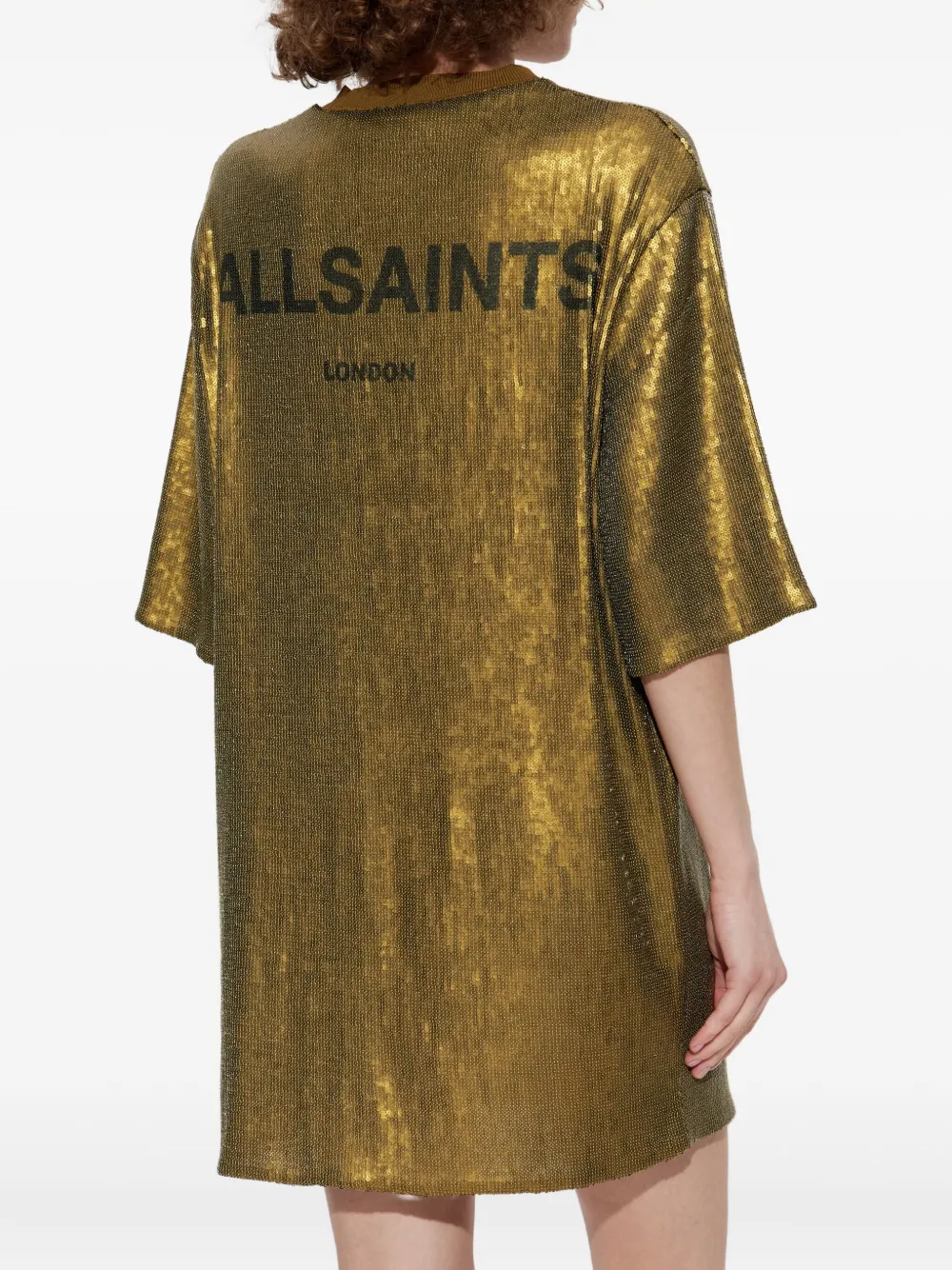 Allsaints Opal Sequin T-shirt Minidress In Gold
