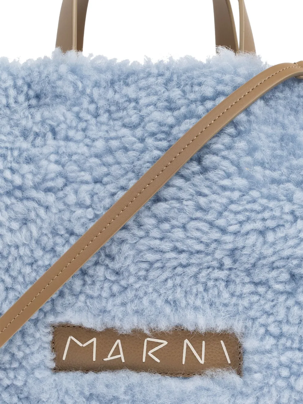 Marni Shearling Leather-trimmed Tote Bag In Blue