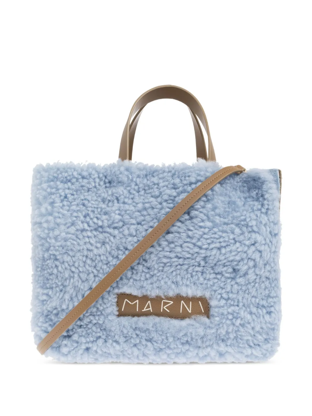 Marni shearling leather-trimmed tote bag | Blue | Image 1