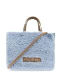 Marni shearling leather-trimmed tote bag - Blue